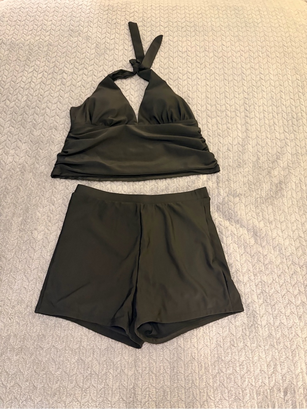 Women's Black Halter Tankini Top with High-Waist Swim Shorts